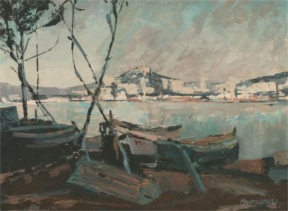 Montgomery - 20th Century Oil, River View with Boats