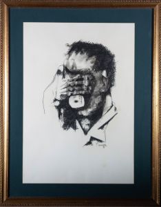 P. Sedumedi - 1971 Charcoal Drawing, Covering the Face