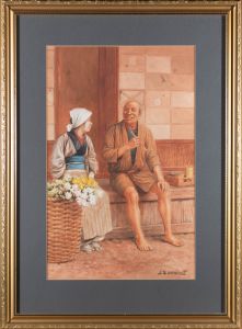 J.S. Yamamoto - Early 20th Century Watercolour, A Joyful Moment