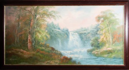 R. Danford - Mid 20th Century Oil, Deer By The Falls