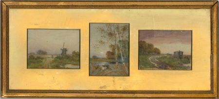 A Trio of Framed Late 19th Century Watercolours - Evening Landscapes