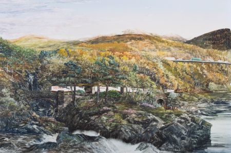 Harley Miller - Large 1999 Watercolour, Rail Freight in Scotland