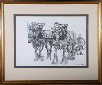 Norman Hoad (1923-2014) - 20th Century Charcoal Drawing, Heavy Horses Ploughing
