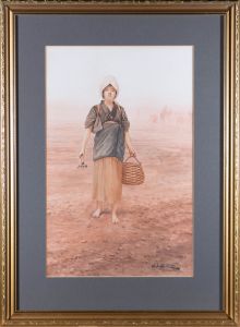 J.S. Yamamoto - Early 20th Century Watercolour, Working The Land