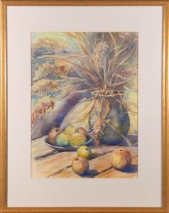 Basil E. Pursall - 20th Century Watercolour, Flower Vase and Apples