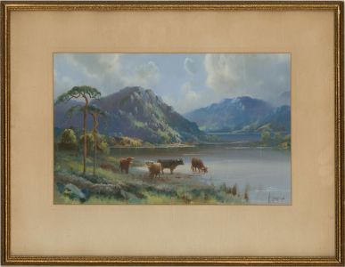 H. Gordon - Signed & Framed Mid 20th Century Pastel, Cows in Paradise