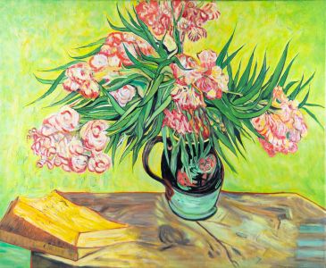 Lewis McLeod After Vincent van Gogh - 1988 Oil, Vase with Oleanders & Books