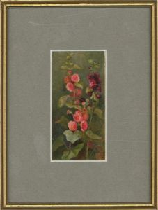 Framed Late 19th Century Watercolour - Hollyhocks