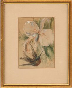 Annie Pyne (1871-1944) - 1892 Watercolour, Humming Bird & Blossom