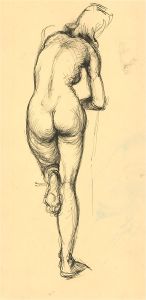 Framed Mid 20th Century Pen and Ink Drawing - Leaning Nude