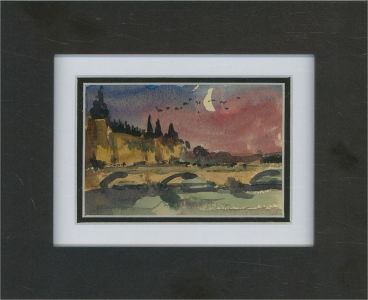 Peter Collins ARCA - Contemporary Watercolour, Impressionistic Seine at Night