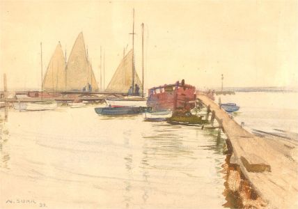 N. Suhr - Signed & Framed 1899 Watercolour, A Day at the Harbour