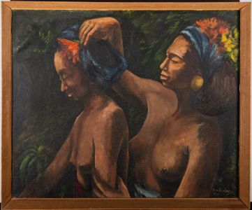 June Conning Barker - 1966 Oil, Mother And Daughter