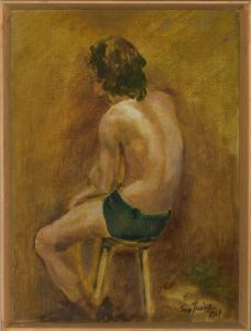 June Conning Barker - 1967 Oil, Seated Male Nude