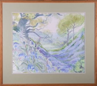 20th Century Watercolour - Landscape View with Bluebells
