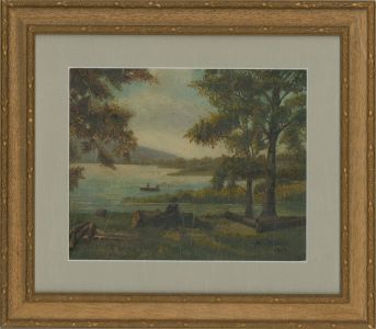 Amy Hounsell - 1908 Oil, Landscape Scene with Seated Gentleman