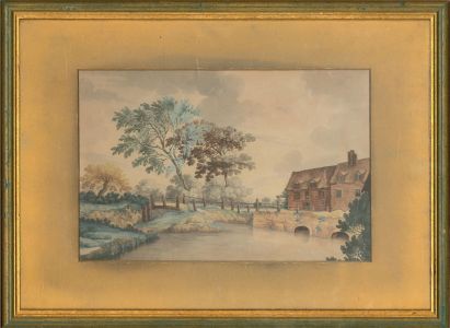 Mid 19th Century Watercolour - Rural Scene with Small Bridge