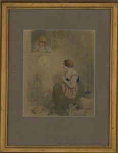 Framed Late 19th Century Watercolour - The Seamstress
