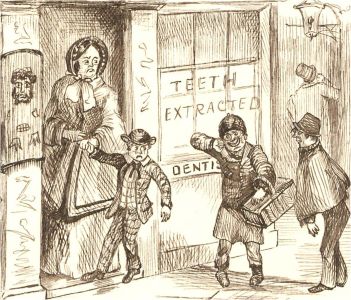 1866 Pen and Ink Drawing - A Visit to the Dentist