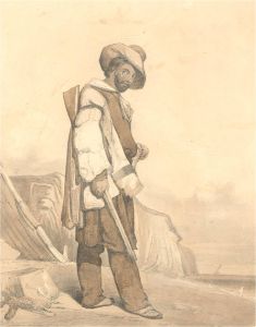 M.Z - 1844 Watercolour, Portrait of a Man with Rifle
