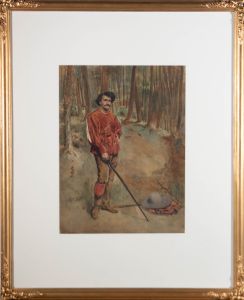 Framed Early 20th Century Watercolour - Portrait of a Swordsman