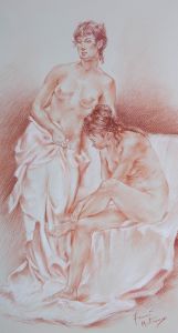Franco Matania (1922-2006) - 20th Century Chalk Drawing, Two Nude Figures