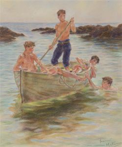 Franco Matania (1922-2006) - Pastel, After Henry Tuke 'Morning Splendour'