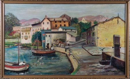 Barry Parrington - 1963 Oil, Coastal Town Scene