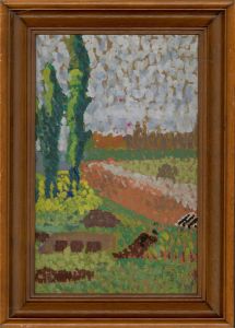 Auguste Jean Gaudin (1914-1992) - Contemporary Gouache, Poplars In The Fields