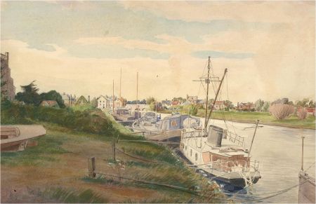 Ronald Dukeshill Moore (1899-1985) - 1944 Watercolour, Boats at Christchurch