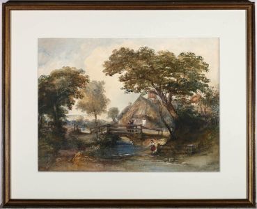 Thomas R Colman Dibdin (1810–1893) - 1854 Watercolour, Cottage By The Stream