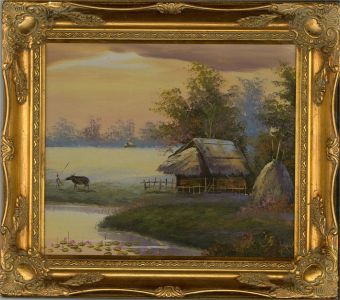 Contemporary Oil - Waterlilies At Sunset