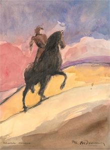 Richard J.S. Young - 1995 Watercolour, Warrior Returns, Cosi Fan Tutte