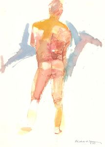Richard J.S. Young - 2003 Watercolour, Standing Male Nude in Blue