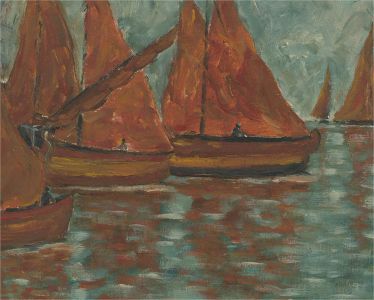 Mid 20th Century Oil - Red Boats
