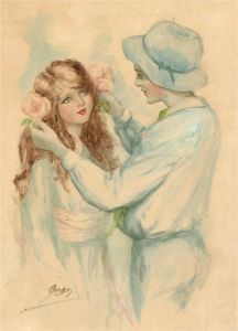 Early 20th Century Watercolour - Roses for Love