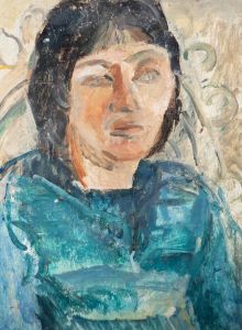 Edward Lewis (1936-2018) - Mid 20th Century Oil, Portrait of a Woman in Blue