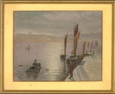 A.F.S. - 1920 Watercolour, Figures and Small Boats
