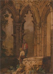 Late 19th Century Watercolour - Church Ruins with Figures