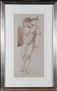 Franco Matania (1922-2006) - Signed 20th Century Pastel, Nude Brushing Hair