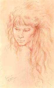 Franco Matania (1922-2006) - 20th Century Chalk Drawing, Long-haired Girl