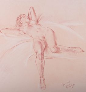Franco Matania (1922-2006) - 20th Century Chalk Drawing, Relaxed Nude Figure