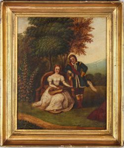 19th Century Oil - Young Lady and Courtier