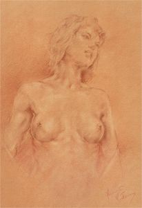 Franco Matania (1922-2006) - Signed 20th Century Chalk Drawing, Terracotta Nude