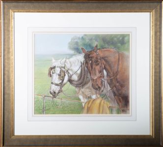 Franco Matania (1922-2006) - Signed 20th Century Chalk Drawing, Resting Horses