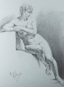 Franco Matania (1922-2006)-Mid 20th Century Charcoal Drawing, Life Study on Teal