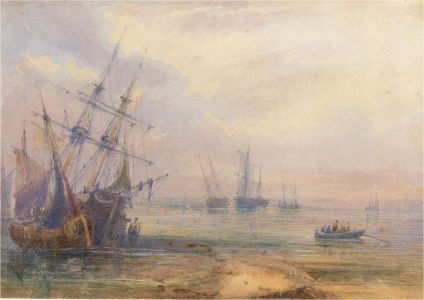 Late 19th Century Watercolour - Boats at Low Tide