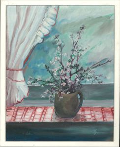 M.J. - Contemporary Oil, Flower Jug by Window
