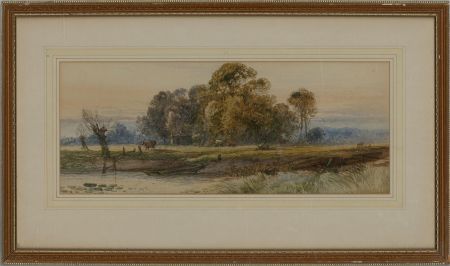 L. Lewis - 1887 Watercolour, Rural Scene with Cattle