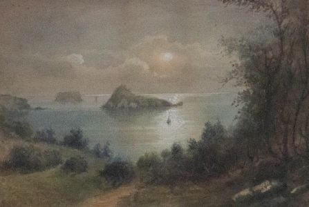 A. M. F - Late 19th Century Watercolour, Moon Over The Ocean